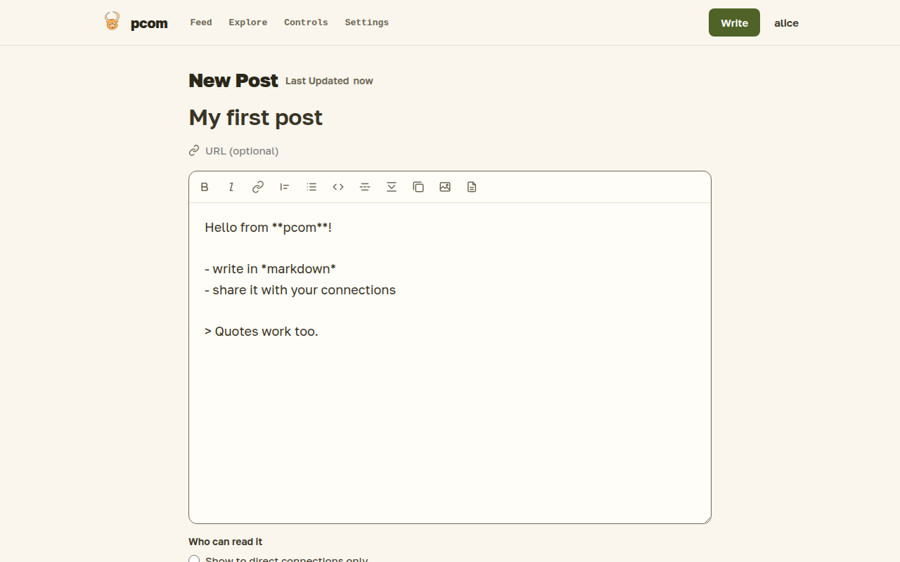 The new post editor with markdown typed into it.
