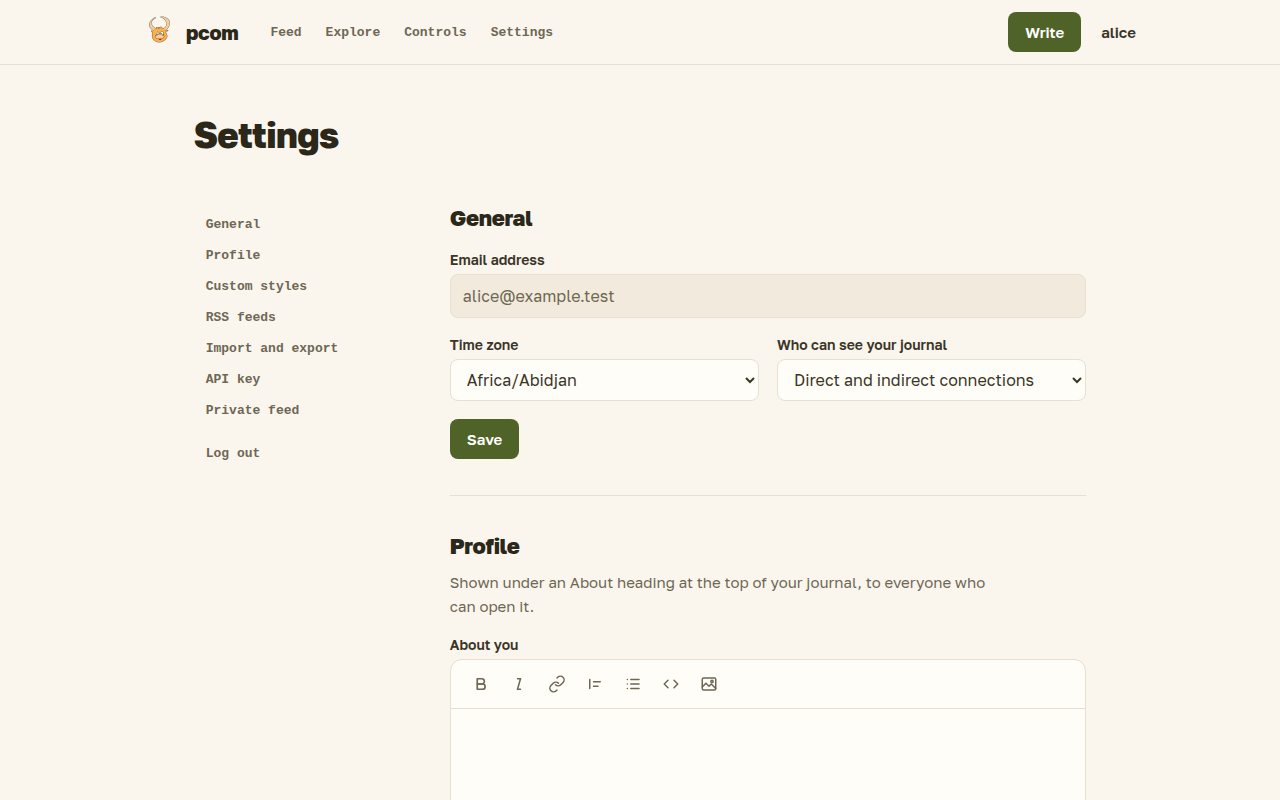 The settings page.